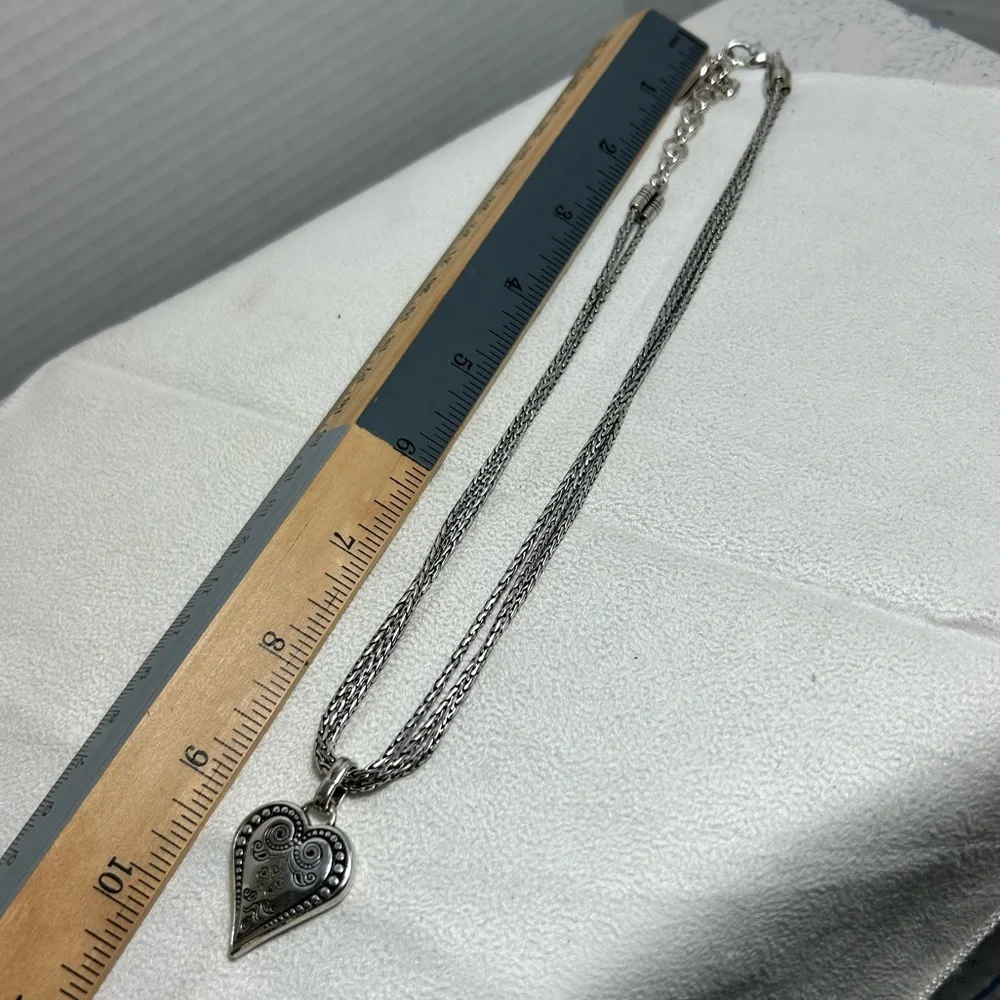 Brighton French Quarter Ophelia Heart Necklace Silver Plated 17” Triple Chain - Picture 4 of 16